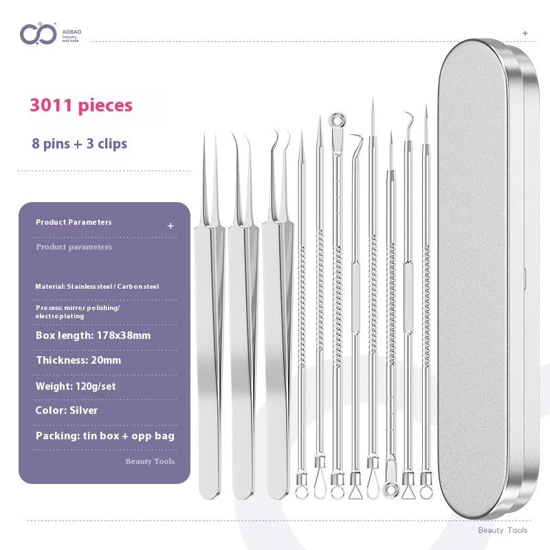 Four metal acne needles with ultra fine pointed tips for blackhead removal and skincare treatment