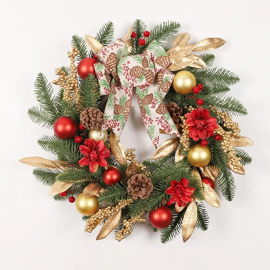 Artificial plastic Christmas garland with American country style design displayed on staircase