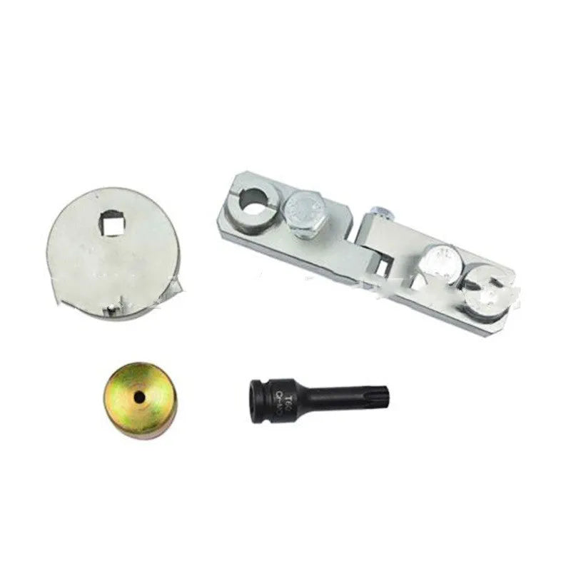 Volvo specialist engine timing tool set with eight carbon steel tools for cylinder head alignment.