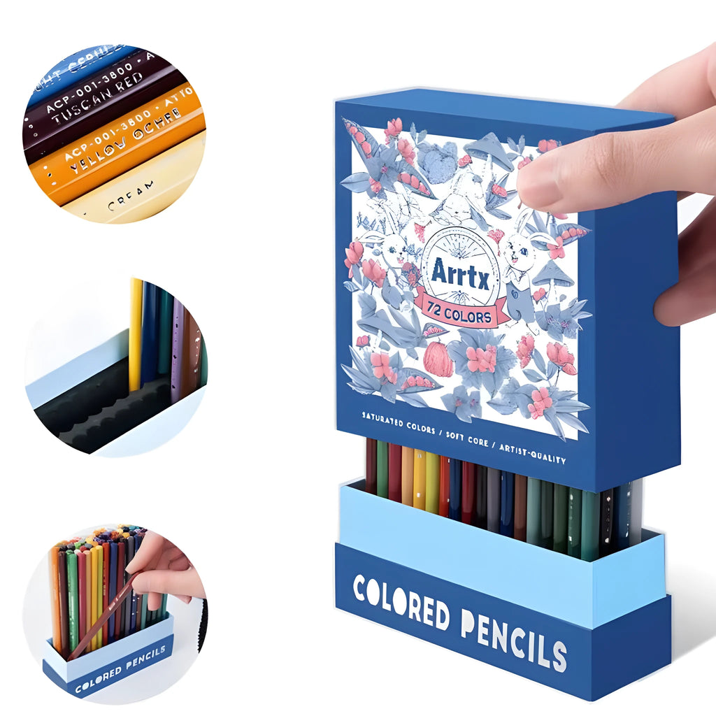 Boxed set of 72 or 126 soft core colour pencils for art students with basswood barrels.