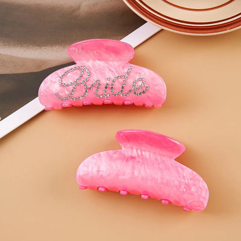 10cm pink acrylic hair clip with double-sided diamond spot drill decoration