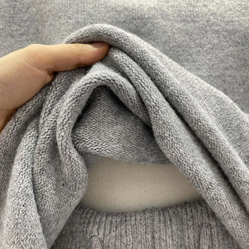 Womens loose-fitting long sleeve sweater with knitted wide leg shorts two-piece set in five colour options
