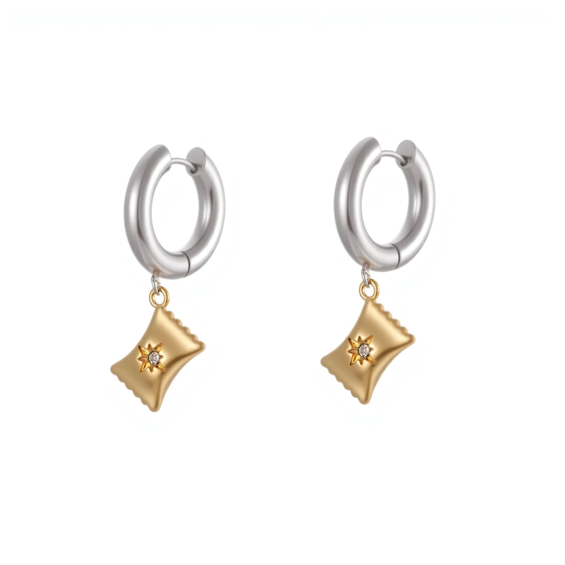 Women's Christmas tree earrings with heart and star geometry in stainless steel with gold electroplated finish