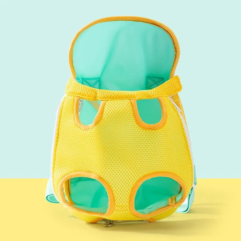 Cartoon animal pattern pet carrier chest bag in soft canvas with decorative ribbon and colourful stitching