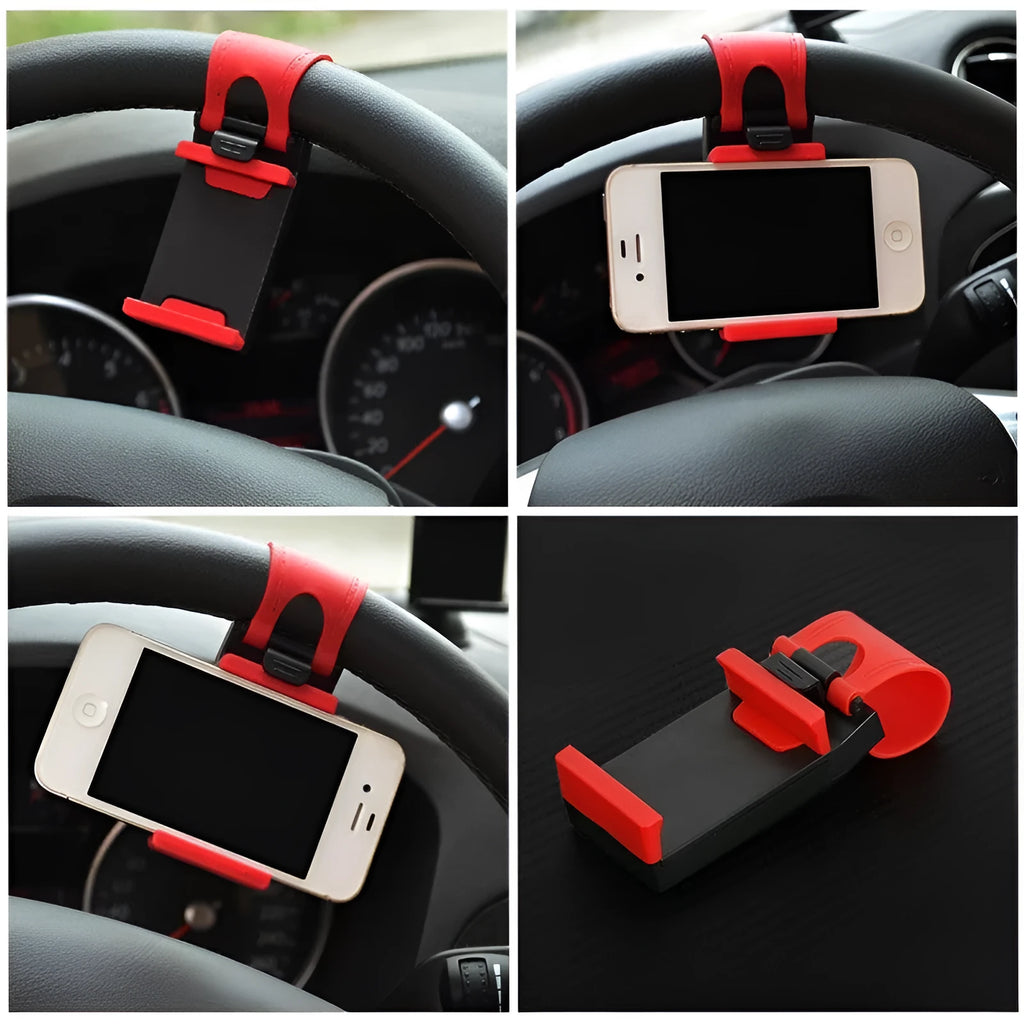 Universal steering wheel clip mount holder for mobile phones and GPS devices