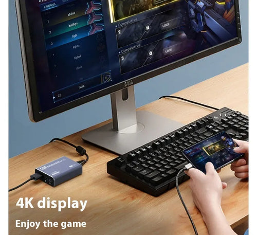 Black 4K gaming set-top box with audio recording capability and MS2131 chip