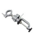 Bench vise with 360-degree rotation and clamp-on bracket mounting