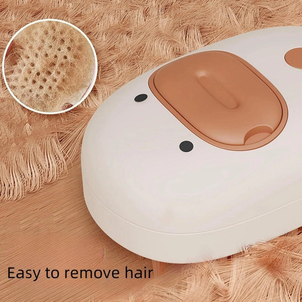 White silicone steam brush for pet grooming with rubber teeth and water tank.