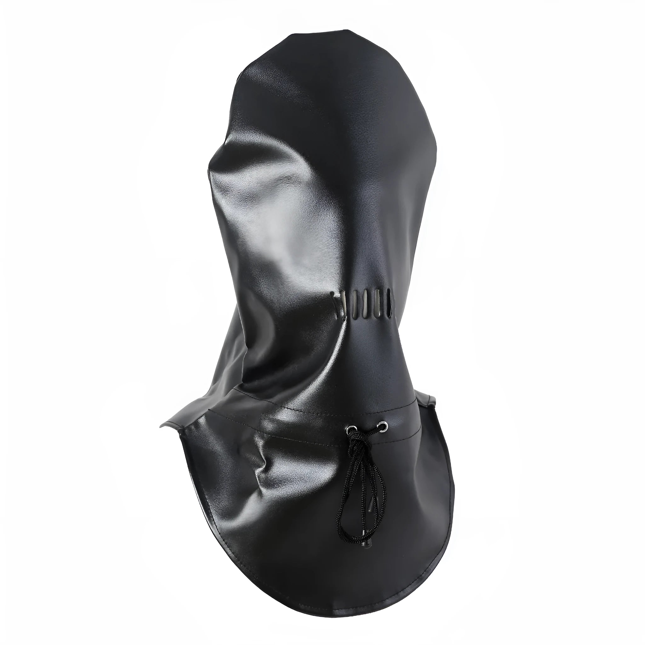 Black synthetic leather face mask for adult training with adjustable straps.