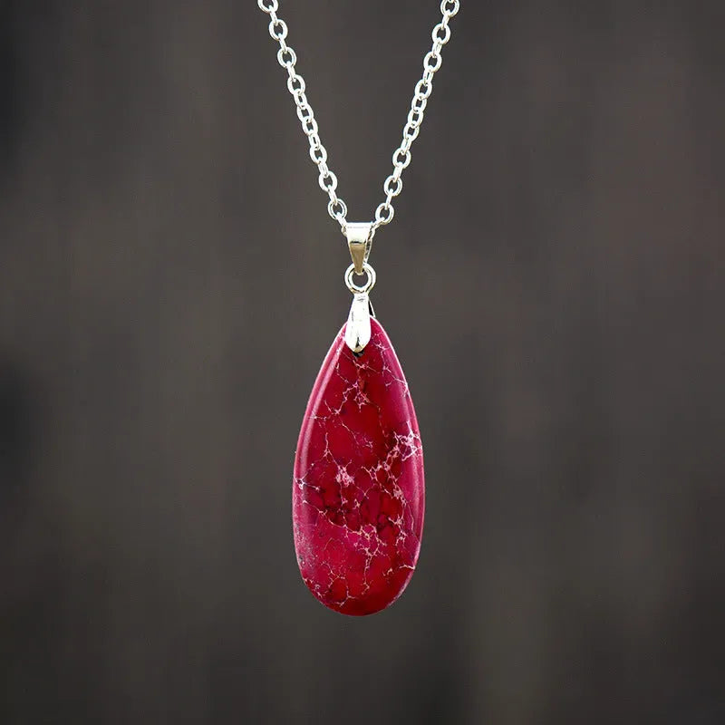 Emperor stone water drop pendant necklace with 18K gold plating in various colour options.