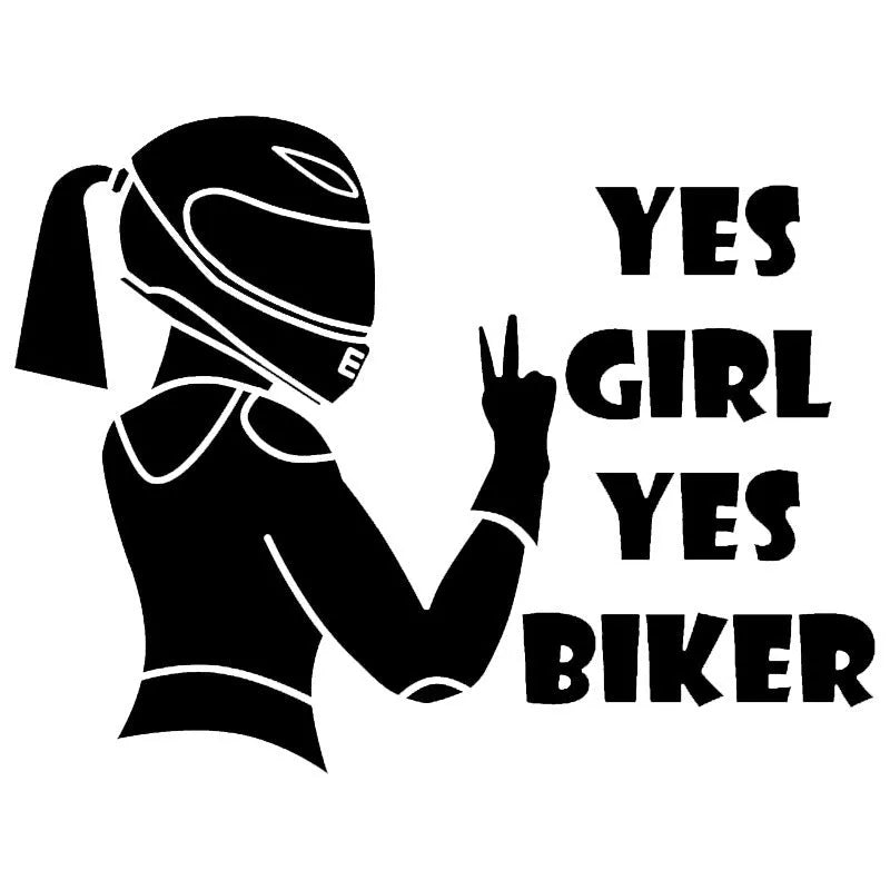 Girl Rider waterproof car sticker measuring 16cm by 15cm in black, white, and laser colours