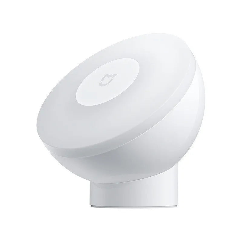 White square Mijia Bluetooth bedside table lamp with motion sensor on a wooden nightstand.