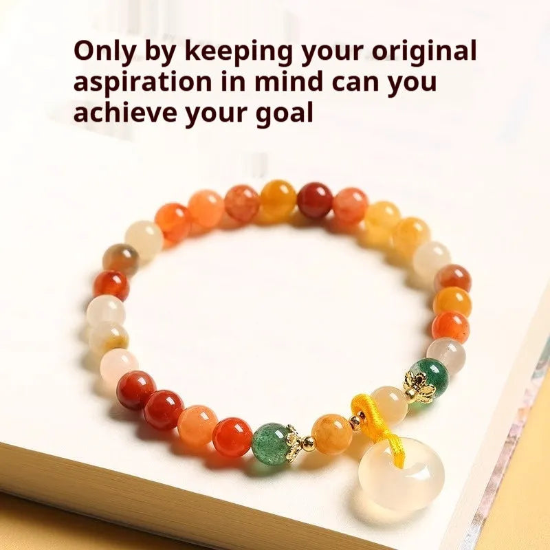 Handmade jade and agate bracelet with a Chinese-style safety buckle peace clasp