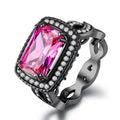 Black gold plated copper ring with pink zircon ball ornament inlay for women