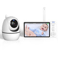 White HD wireless baby monitor with a 5-inch screen on a table.