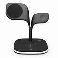 Three-device wireless charging station for phone, watch and headphones on desktop