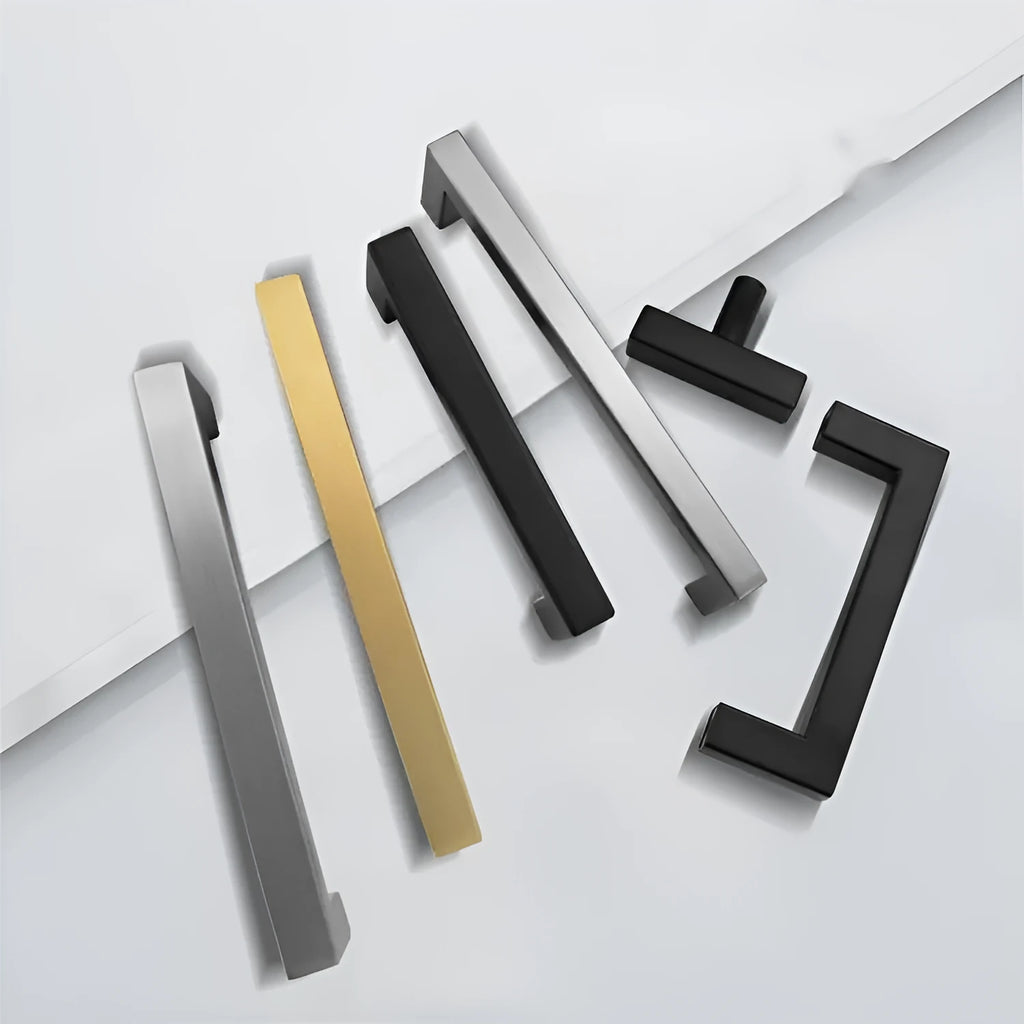 Stainless steel square pipe door handle for cabinet drawers in brushed silver finish