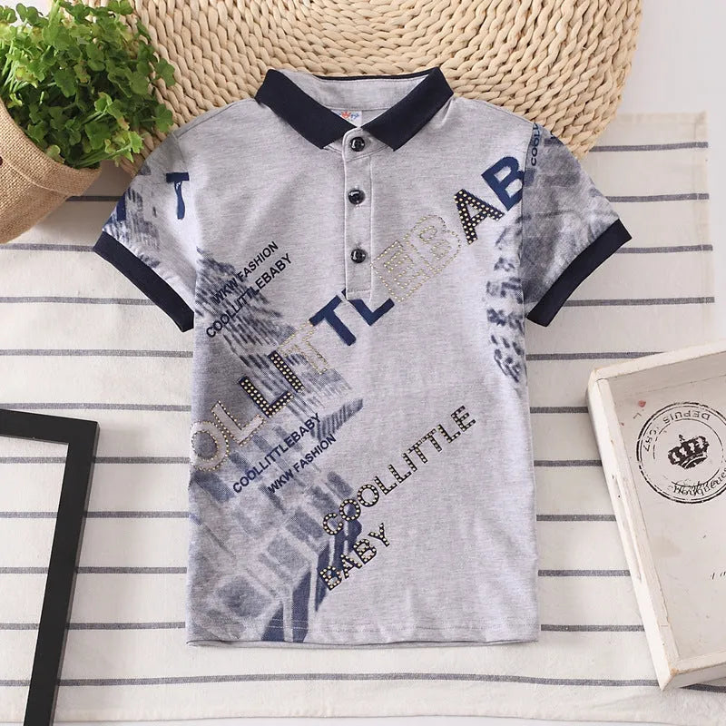 Boys short sleeve cotton shirt with lapel collar in solid colours for children aged 3-8