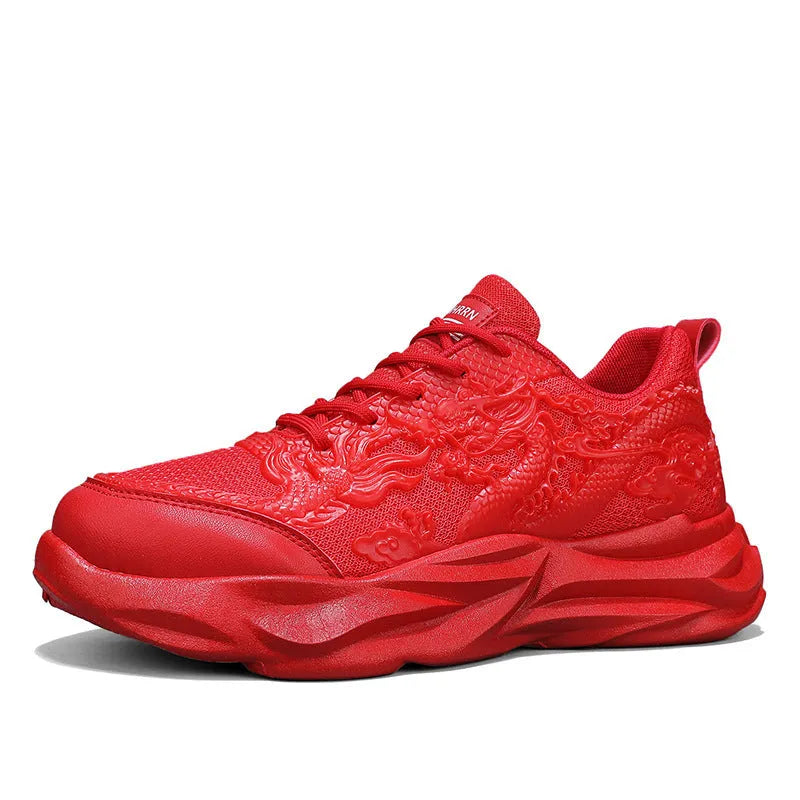 Chinese dragon themed casual sneakers with fly knit upper in four colour options