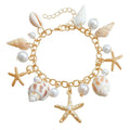 Women's alloy waist chain and matching bracelet with star shell design for beach wear