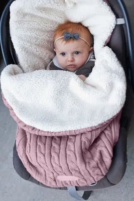 Envelope-style baby stroller sleeping bag in beige with lamb cashmere lining and cotton wool filling