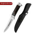 Camping portable fruit knife with stainless steel blade and brown leather protective case