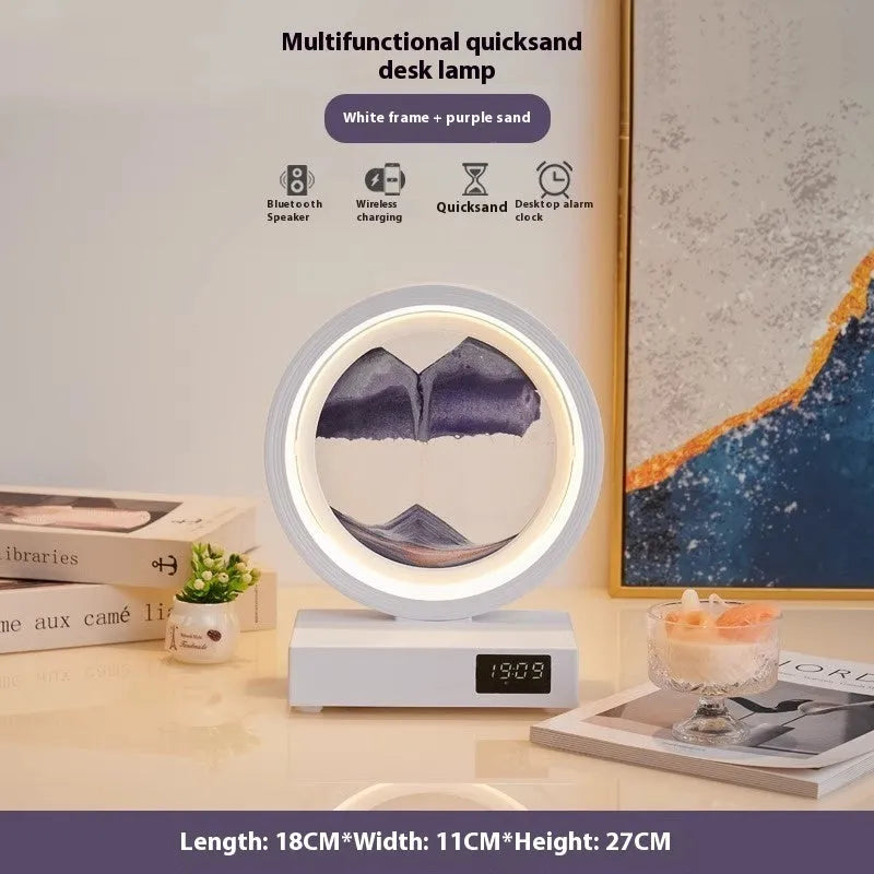 Creative quicksand painting clock night lamp with wireless charger and speaker, multiple colour options, white frame
