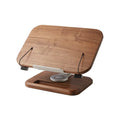 Black walnut wood adjustable rotating reading rack holding book and iPad tablet