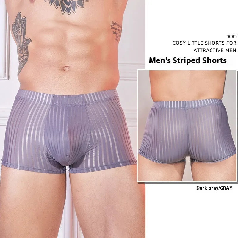Men's striped transparent underwear in black, dark grey and white colours
