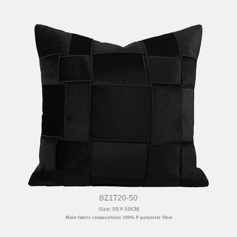 50cm square chenille woven pillow cushion in a choice of seven colours on a sofa.