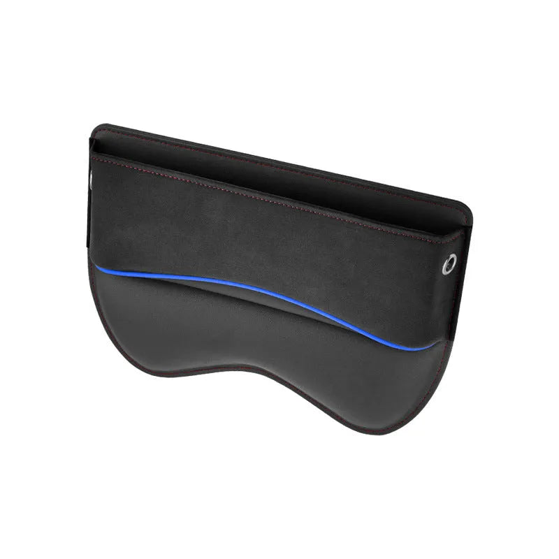 Black PU leather car seat storage box placed on a vehicle seat.