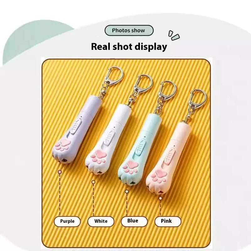 Cat teaser toy with self-moving head and LED light in pink, cream, or blue colours