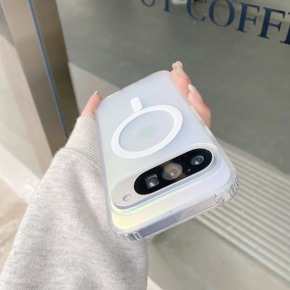 Colourful laser frosted matte phone case for Google models on a table