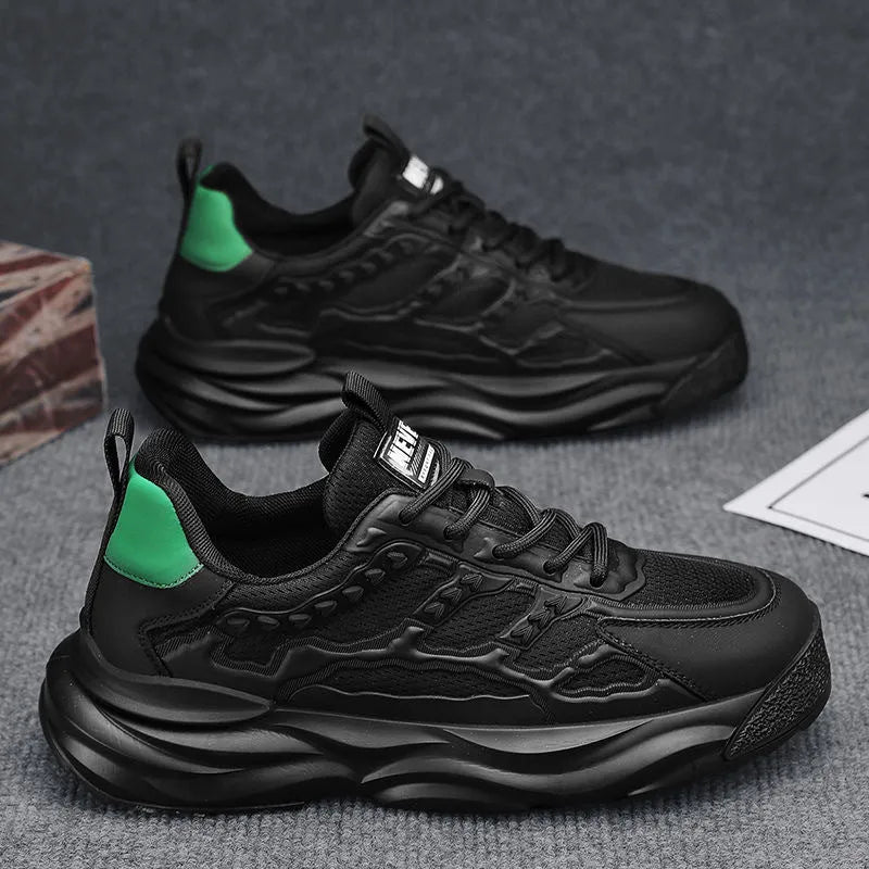 Men's breathable mesh shoes with PU upper and round toe in white or black