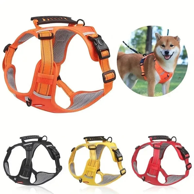 Polyester dog harness in multiple colours with chest attachment for secure walking control