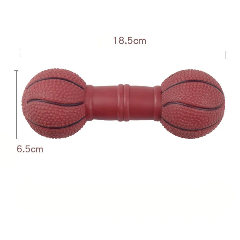 PVC football dumbbell shaped dog chew toy with squeaker in assorted colours