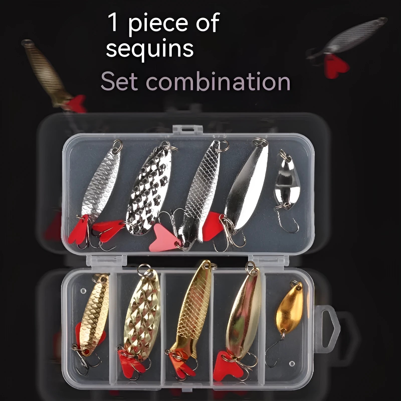 Pineapple sequin fishing lure box with metal sequin packages for iron false bait customisation