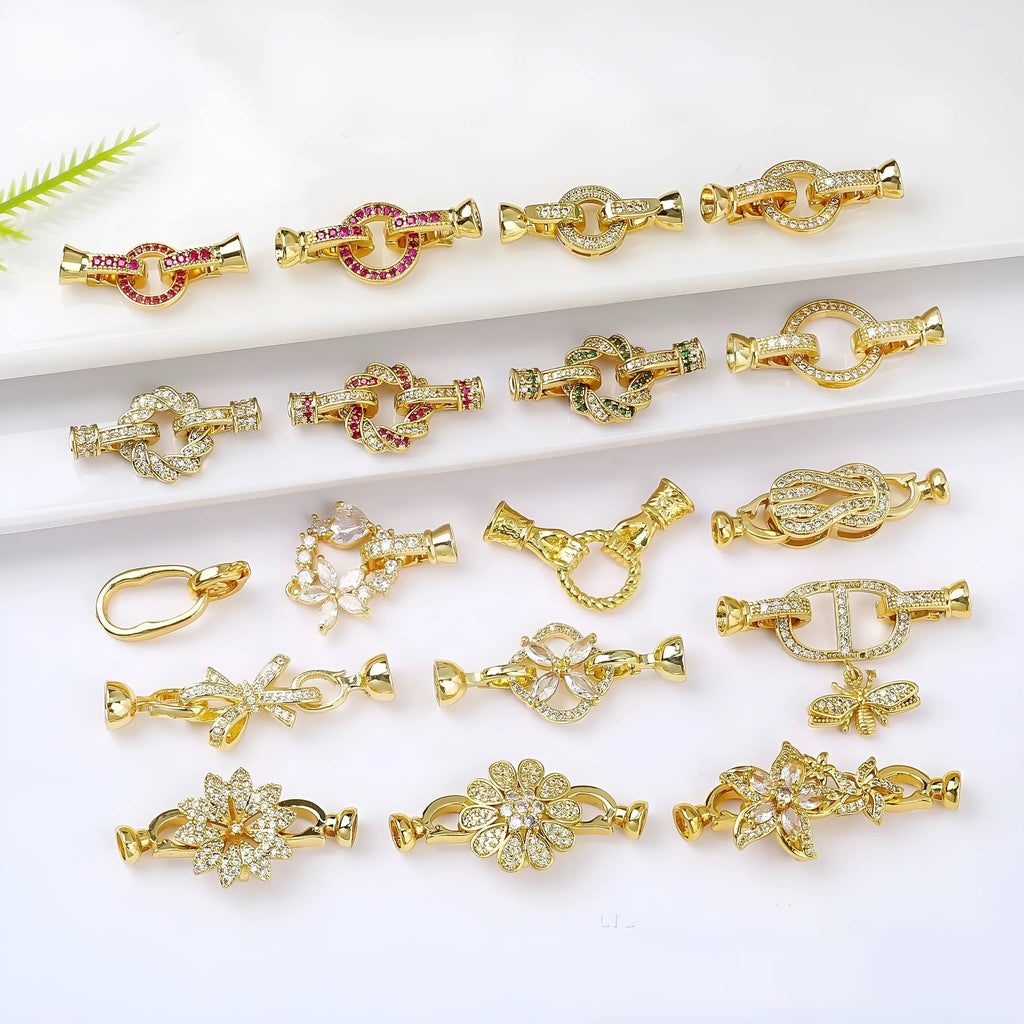 Small gold electroplated chain buckle clasp for DIY jewellery making on white background
