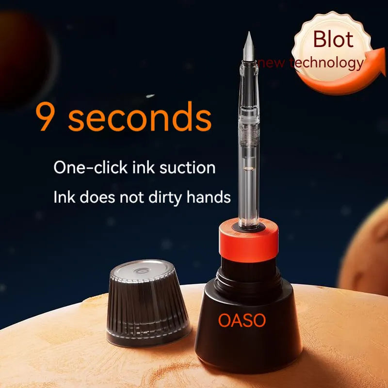 Student automatic suction pen set with plastic shell, 0.38mm and 0.5mm heads, ink feeder, and carrying handbag