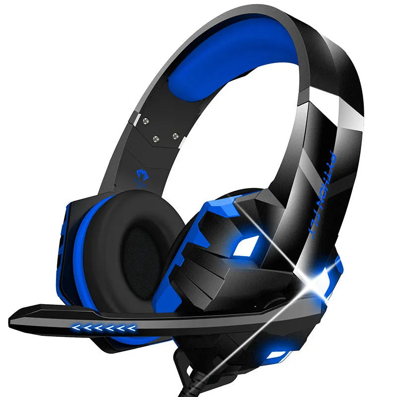 Wired gaming headset with microphone and LED lights in blue, pink, red and white colour options