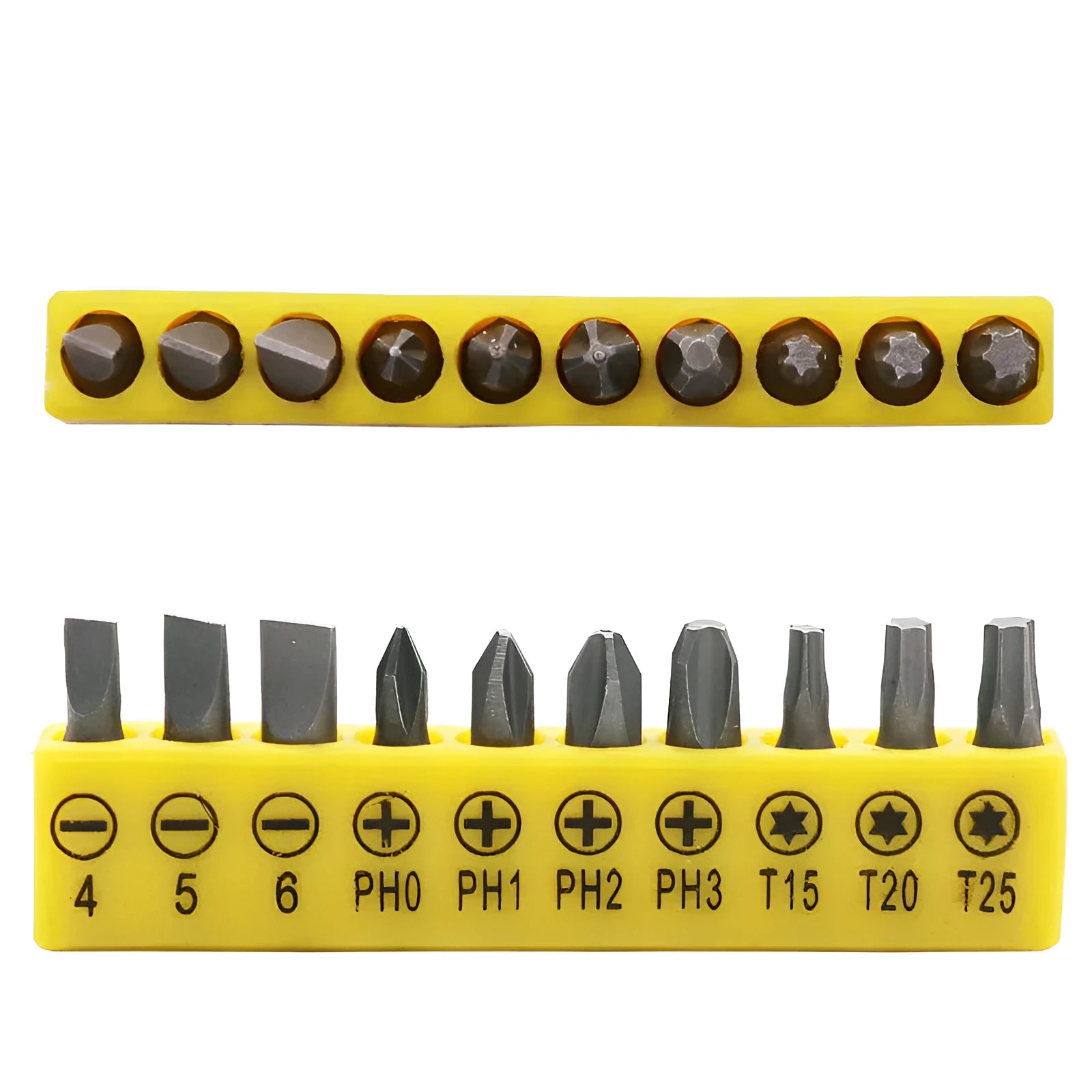 L rod double-headed socket wrench handle with a set of 10 steel drill bits laid out.