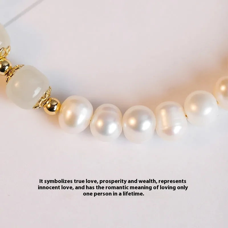 Diamond-shaped freshwater pearl bracelet with electroplated Hetian jade colour in deep or light tone options