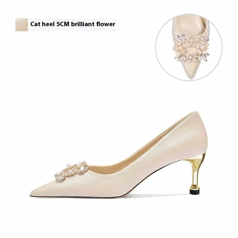 Women's crystal rhinestone pointed toe bridal heels in stiletto and cat heel styles