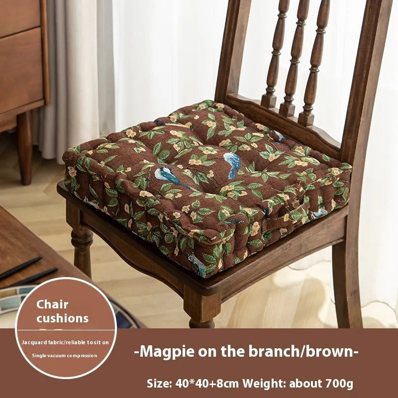 American dining chair cushion with plant pattern in multiple colours showing 40×40×8cm dimensions
