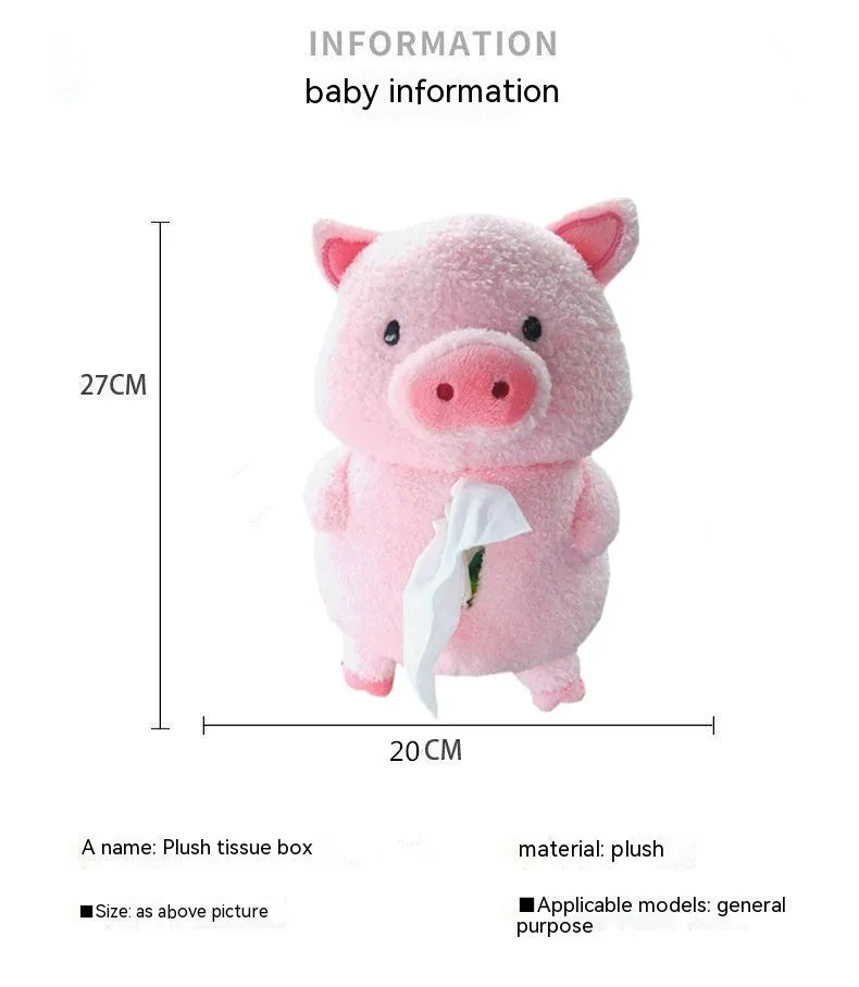 Plush cartoon animal tissue box for car and home decoration in lamb and pig designs