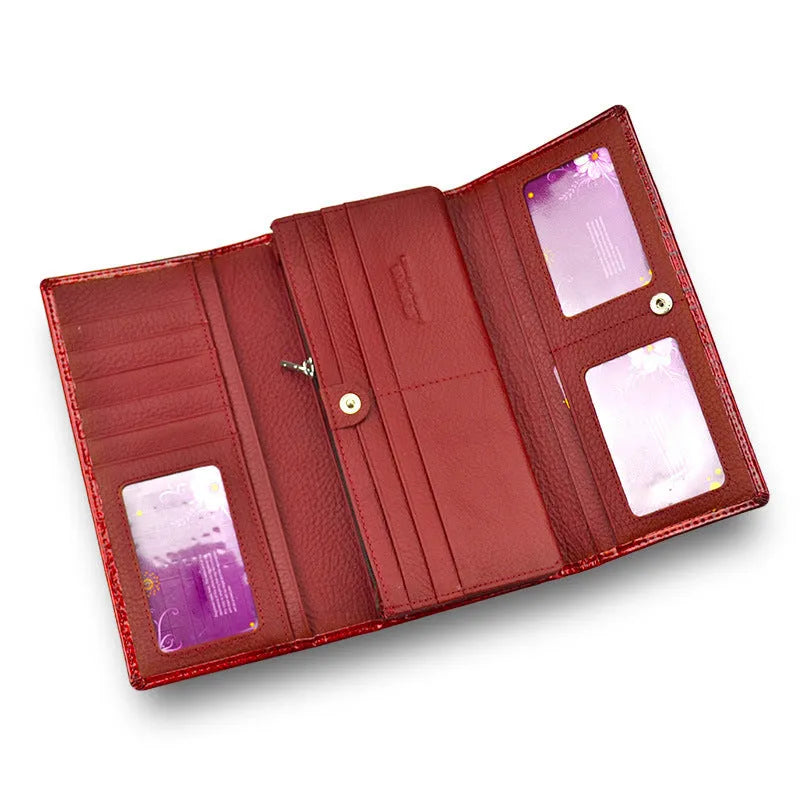 Crocodile pattern leather coin purse in wine red, black, or red colours.
