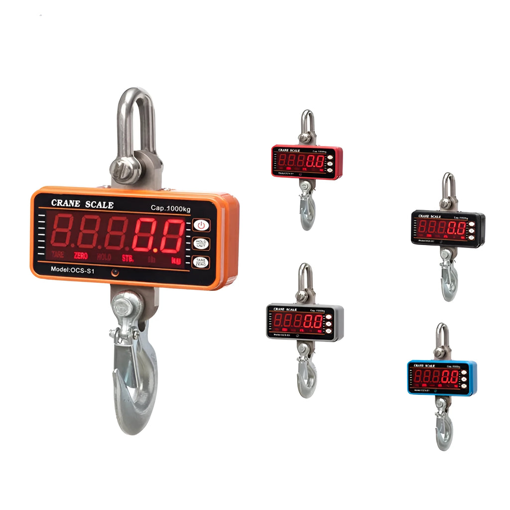 Orange electronic crane scale with digital display for industrial weighing applications