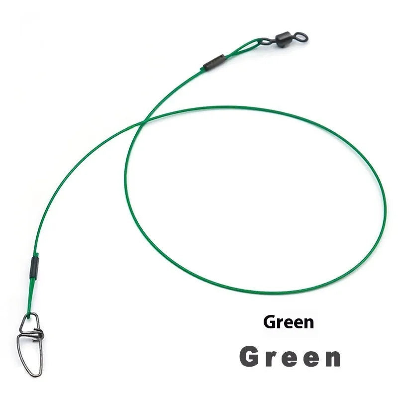 54cm steel wire fishing leaders with double buckle pins in green, black and red colours