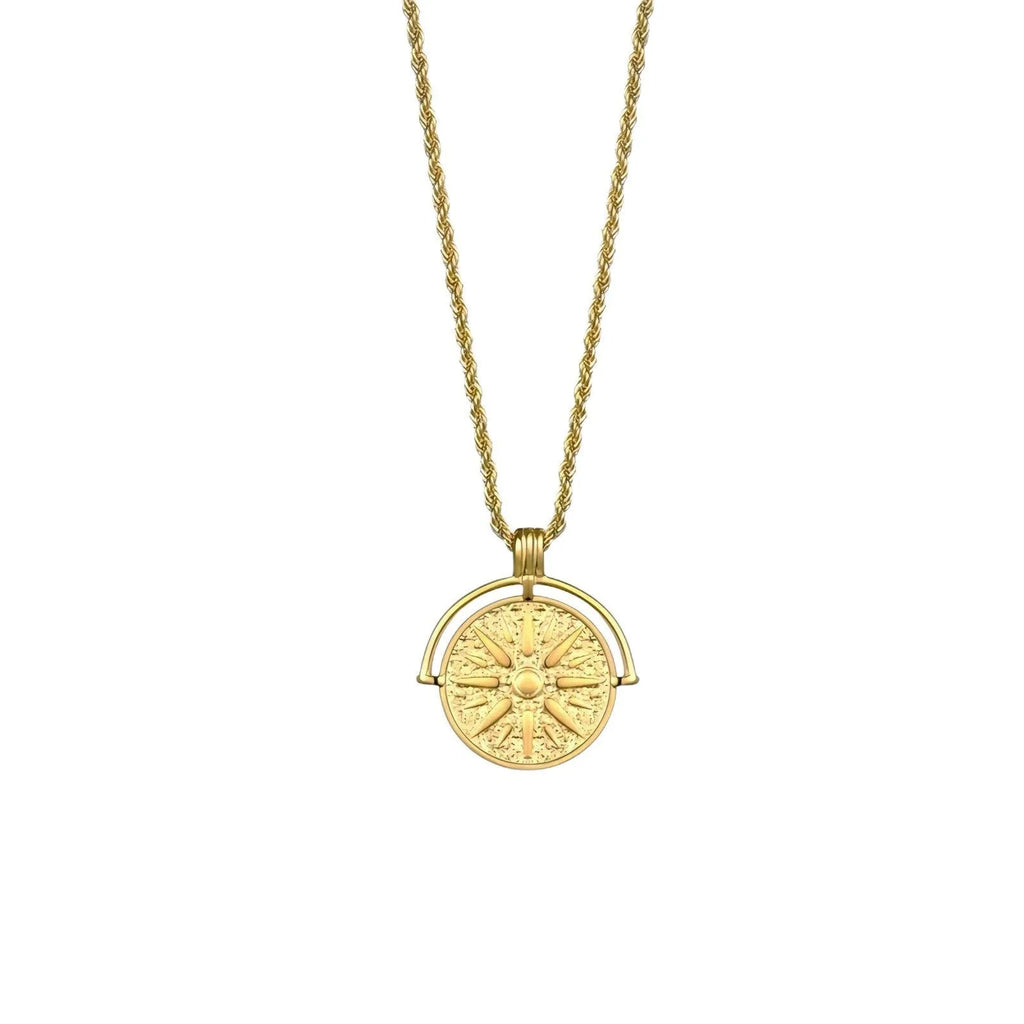 Titanium steel necklace with sunflower embossed pendant and hemp flower chain in gold or steel colour