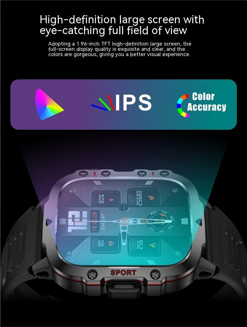 QX11 Smart Bluetooth Watch with TFT screen on a wrist, showing heart rate data.
